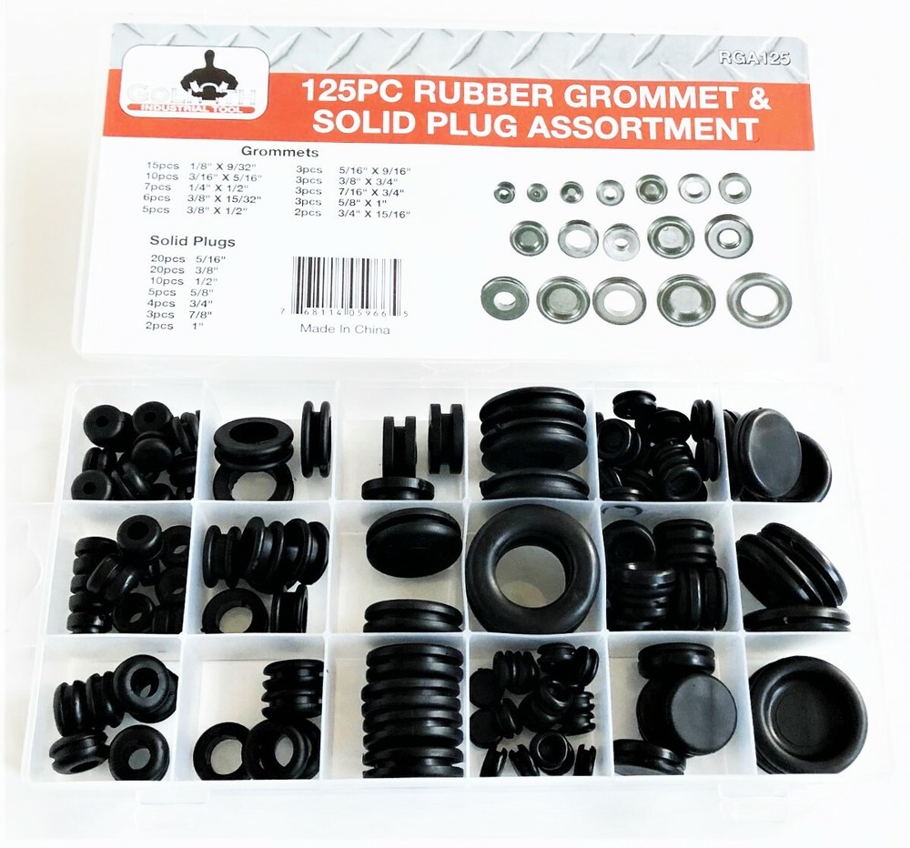 125pc GOLIATH INDUSTRIAL RUBBER GROMMET FIREWALL SOLID HOLE PLUG ASSORTMENT SET