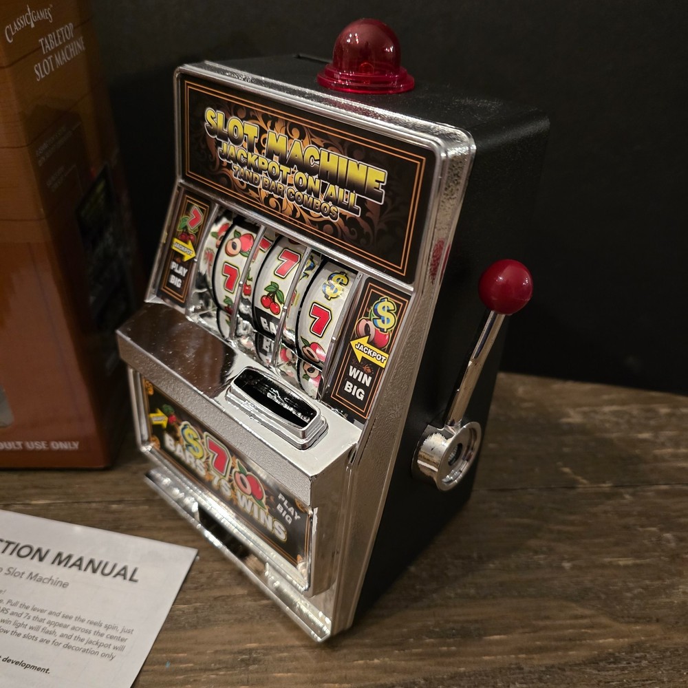Tabletop Slot Machine Mini Accepts Coins Bars, Cherry, 7, Tiny TESTED W/ VIDEO