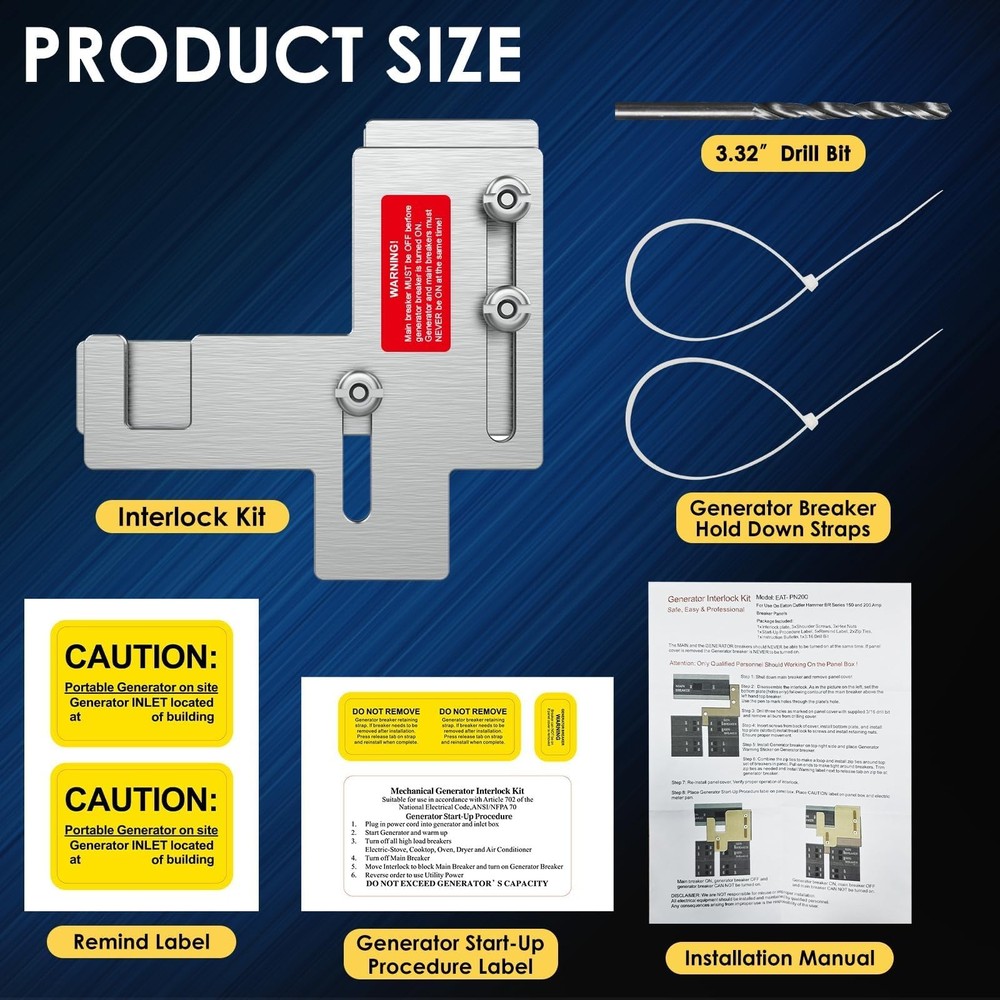 Generator Interlock Kit Compatible with Siemens or Murray 150 and 200 amp Pan...