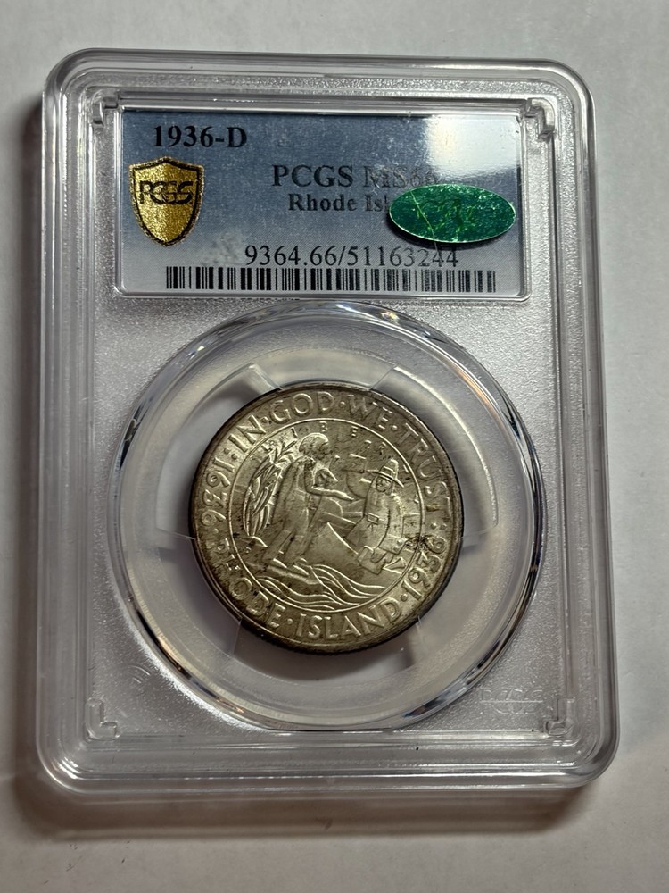 1936-D Rhode Island Tercentenary Half Dollar PCGS MS66 CAC Blast White