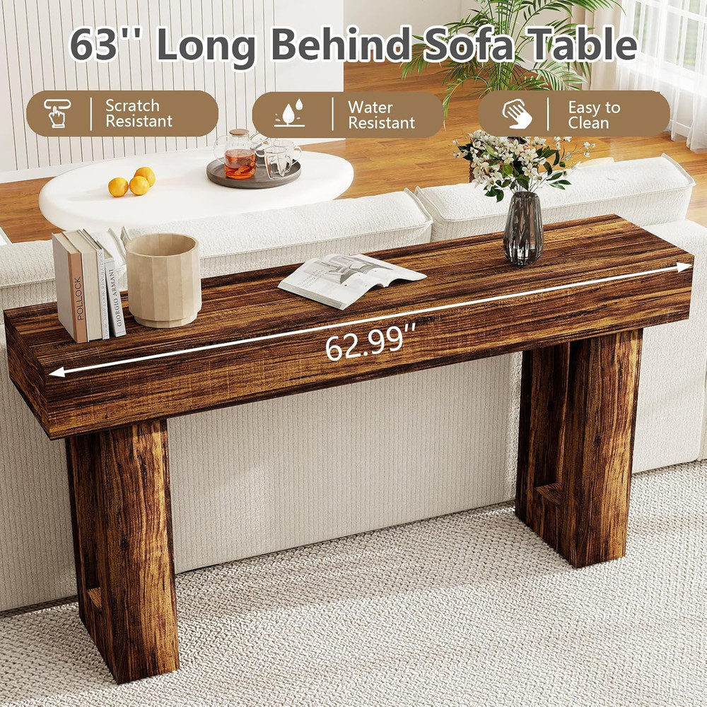 63'' Long Console Table,2 Tier Farmhouse Entryway Table Sofa Table with Storage,