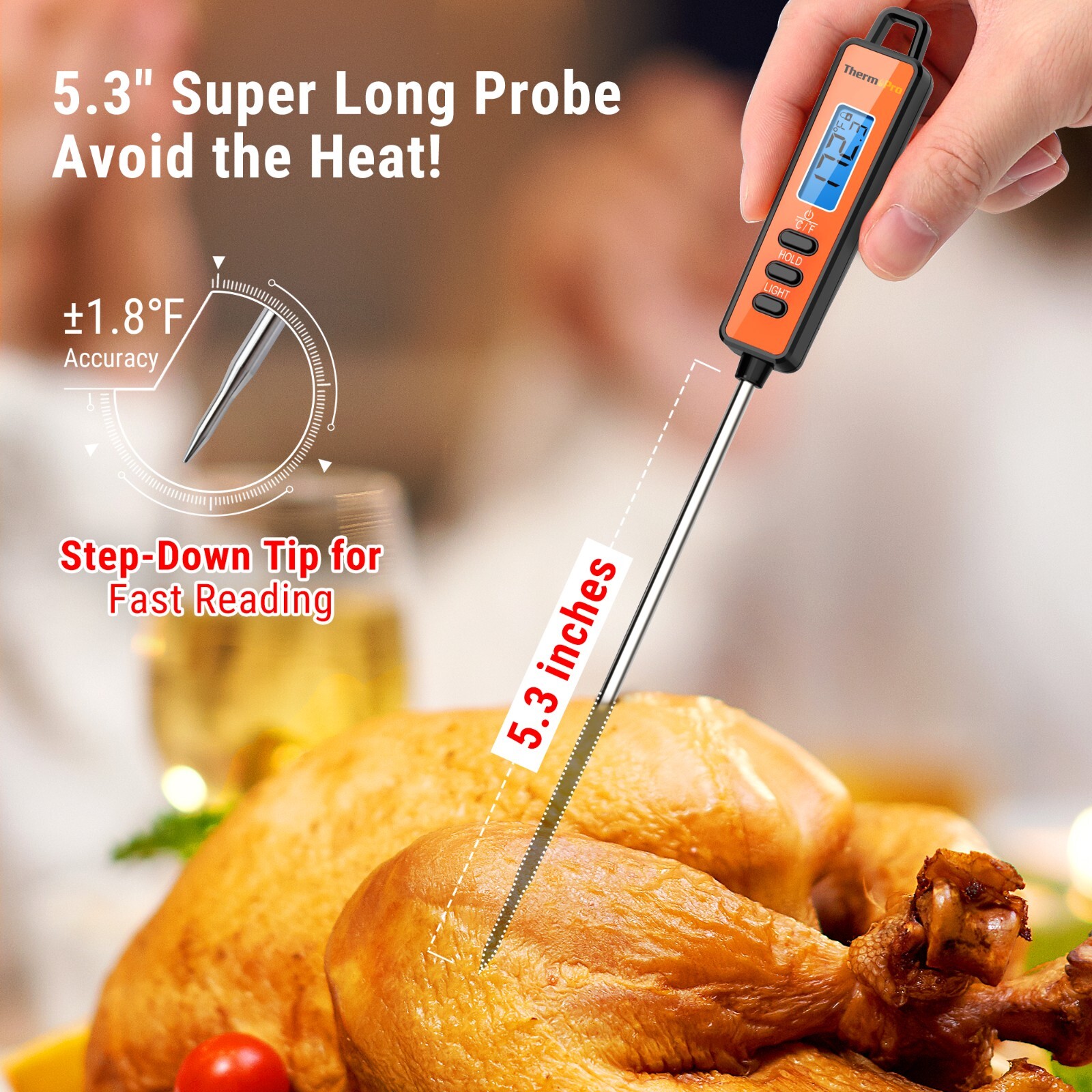 ThermoPro TP01A Digital Meat Thermometer with Long Probe For Kitchen Candy Oil
