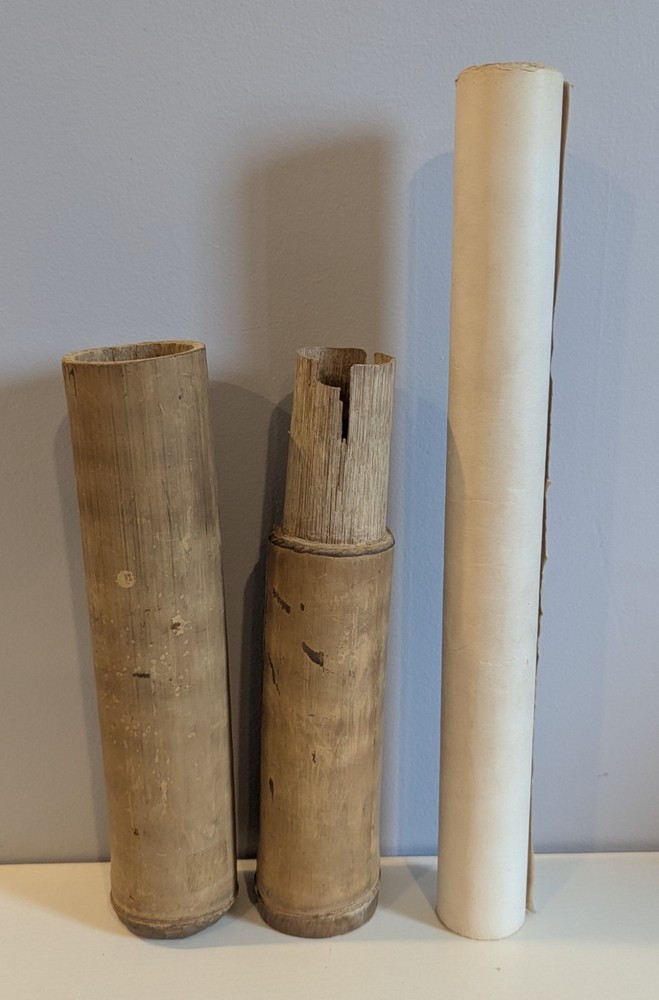 WWII Bamboo Tube Scroll Holder Handmade With USS Kitty Hawk Certificate 1942