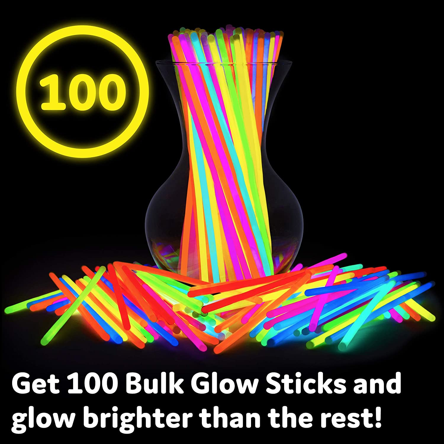 Ultra Bright 8" Glow Sticks - 100 Pack for Parties, Halloween Favors & Decor