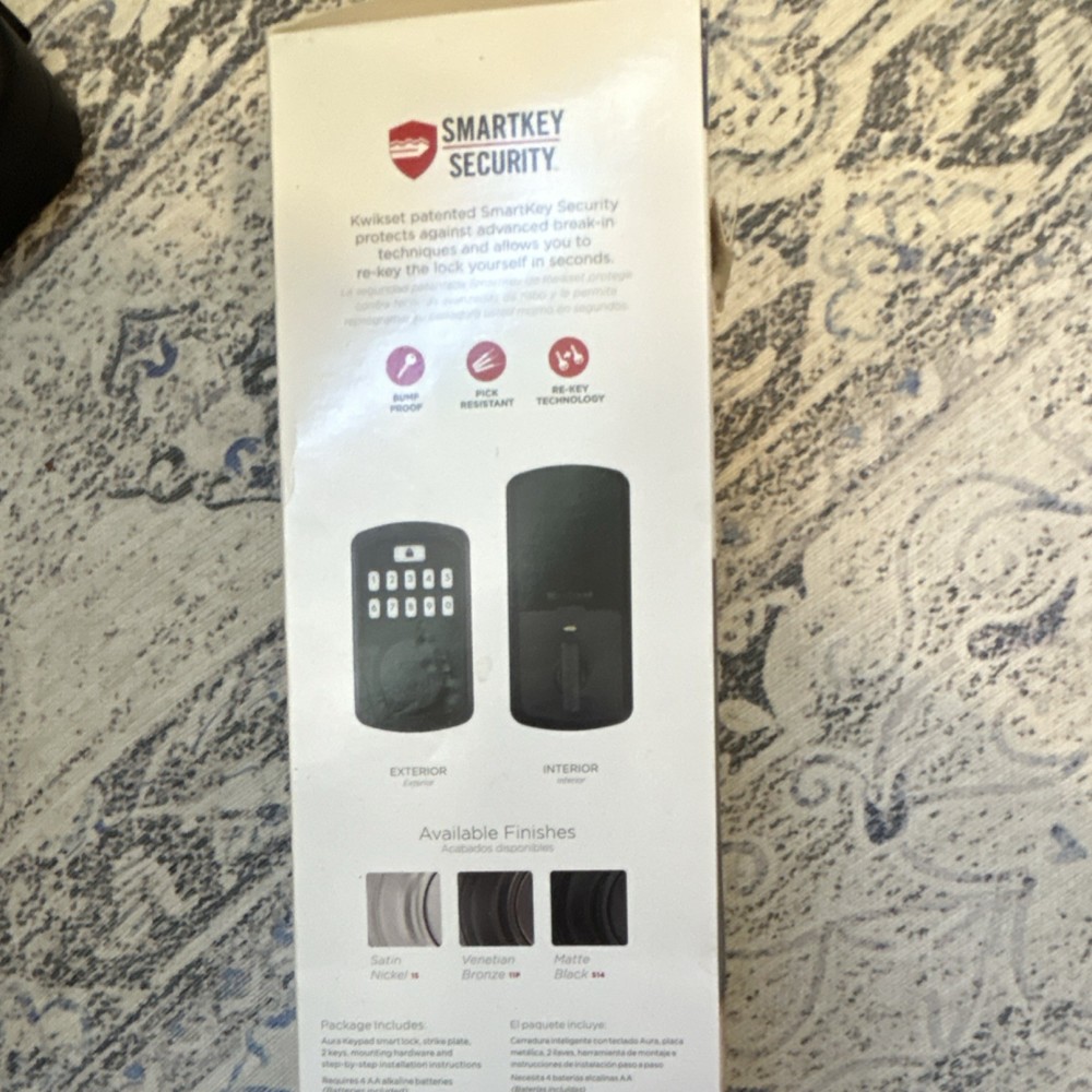 Kwikset Aura Keypad Bluetooth Smart Lock Matte Black with SmartKey Security