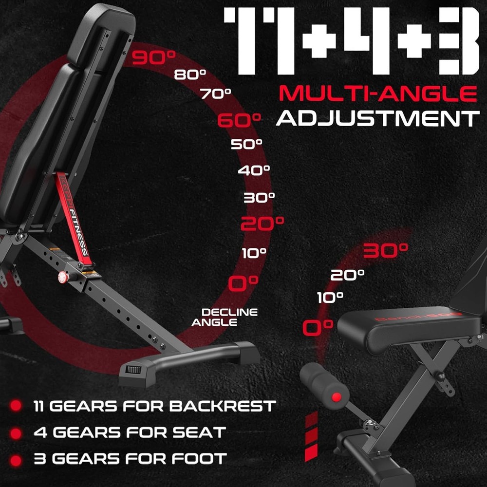 900LB Weight Bench Adjustable Foldable Workout Bench Press Strength Training