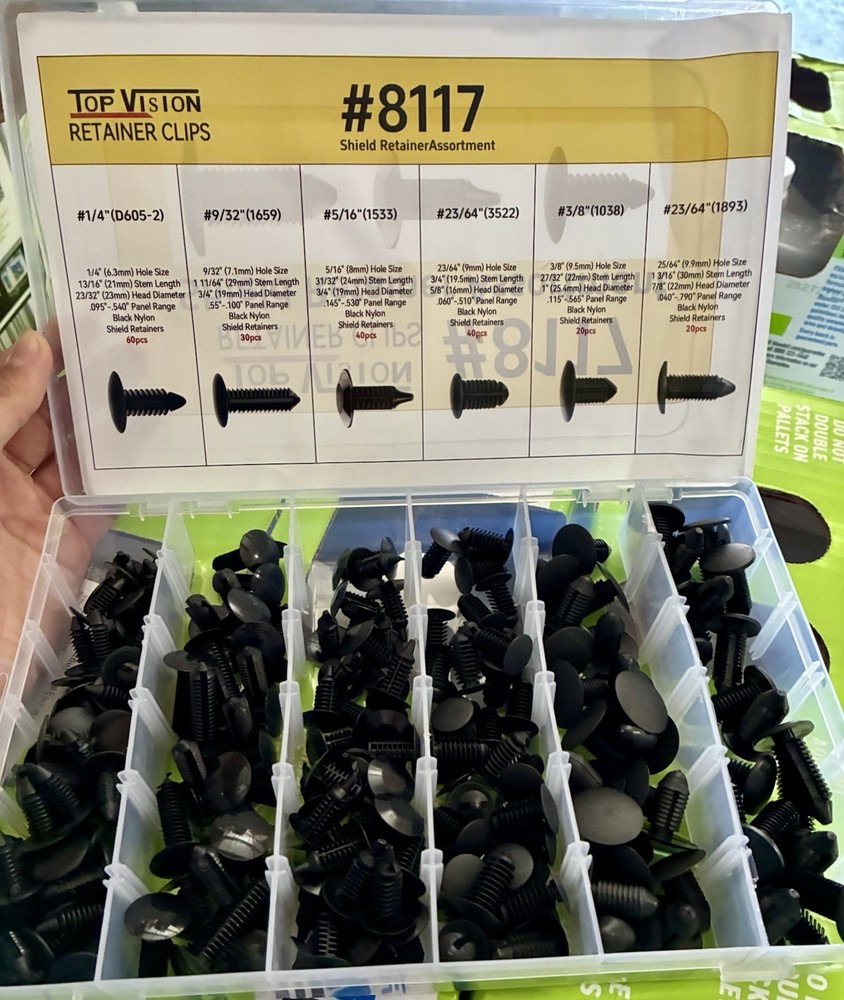 Top Vision 8117 Black Nylon Push-Type Retainer Assortment