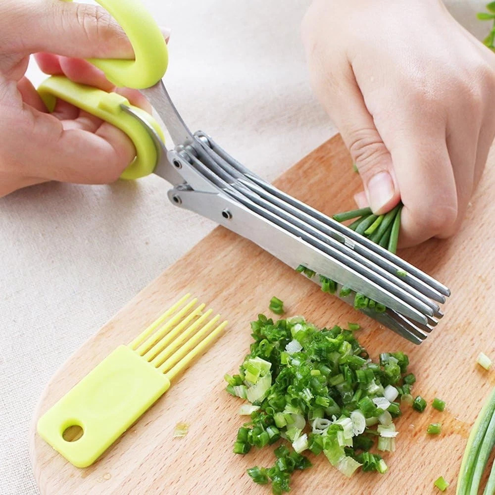 Stainless Steel 5 Blade Professional Shredding Scissors Sharp Herb Kitchen Tool