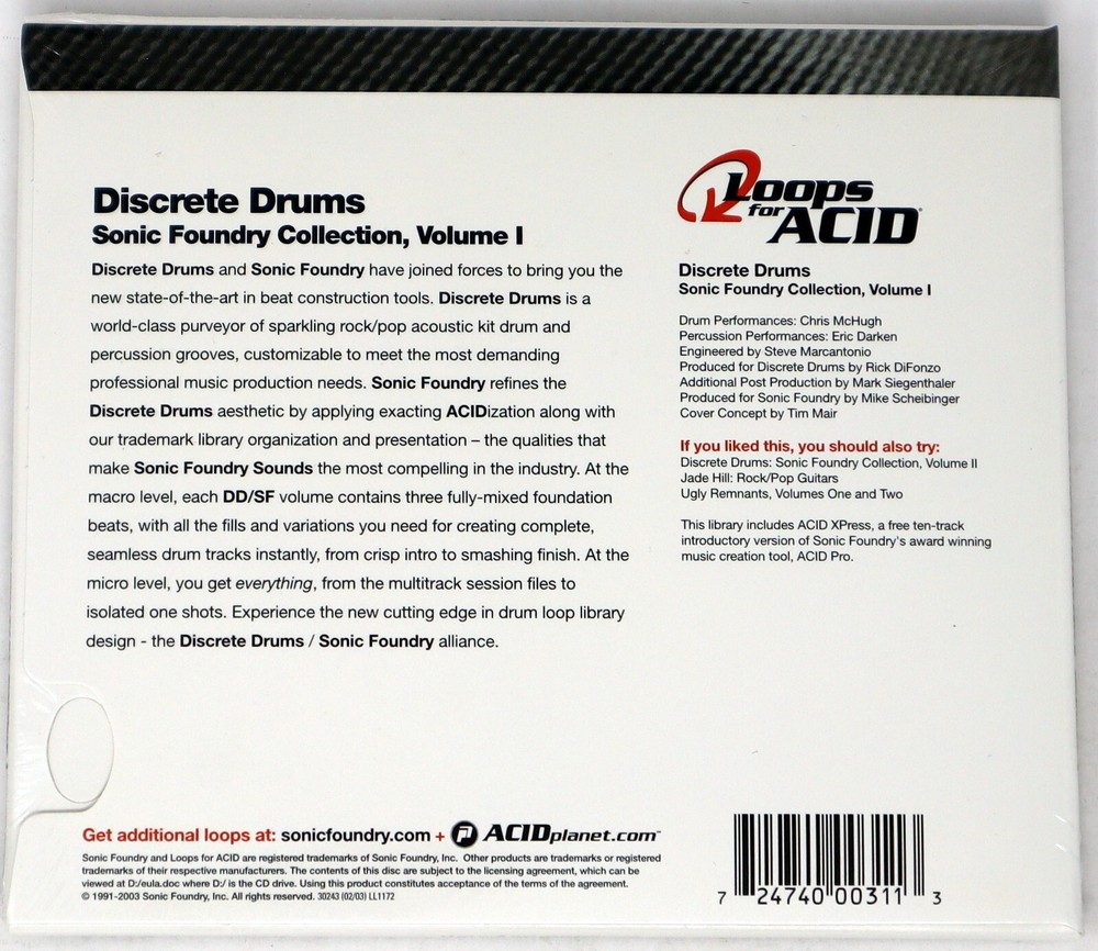 Sonic Foundry Discrete Drums 1 Loops For Acid Sample/Sound Library/Sampling CD