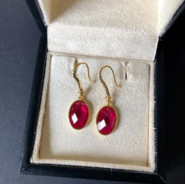 2.20Ct Lab Created Red Ruby Dangle Earrings, 14K Yellow Gold Plated