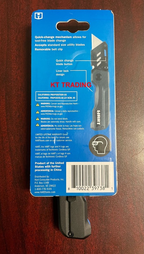 HART Compact Folding Quick-Change Blade UTILITY KNIFE w/ LINER LOCK Tool Free