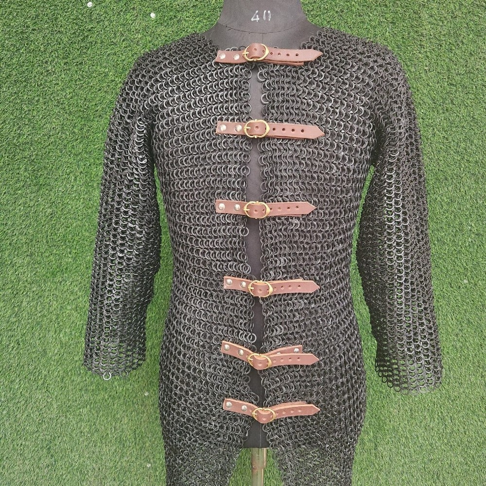 9mm Chainmail Shirt Haubergeon – Flat Riveted & Solid Ring Medieval Armor