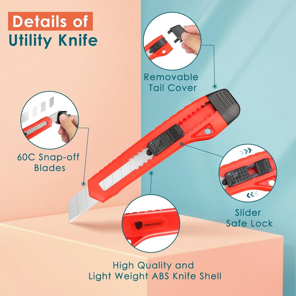 Utility Knife Box Cutter Razor Auto-lock 4-Pack Set, Retractable Box Cutter
