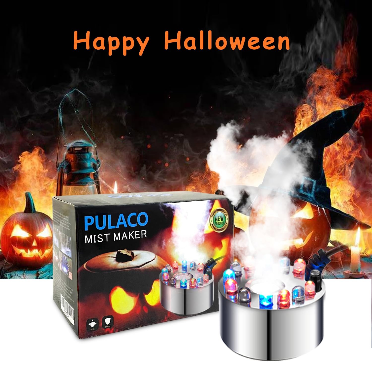 PULACO Mist Maker, 12 LED Mister Fogger Water Fountain Pond Fog Machine white