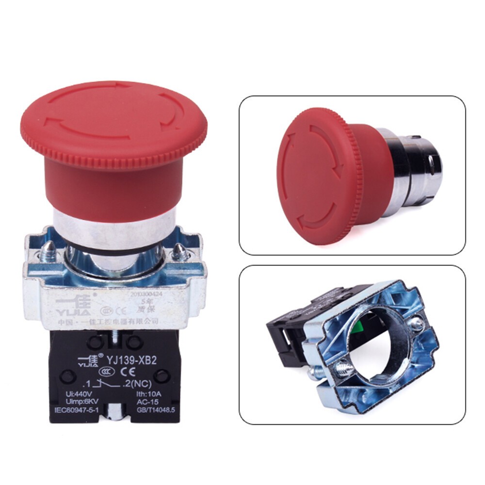 22mm E-STOP Switch Emergency Stop Push Button Switch Red Mushroom Head NO NC XB2