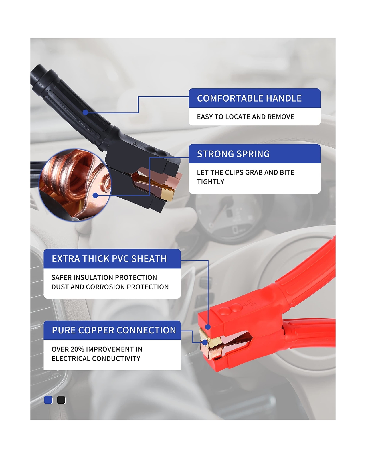 00 Gauge 30 FT Heavy Duty Jumper Cables - 1500Amp Booster Jumper Cable for Ca...