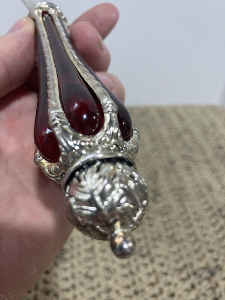 Silver Plated Dessert Set-Knife & Server w/Ruby Red Glass & Silver Accent Handle