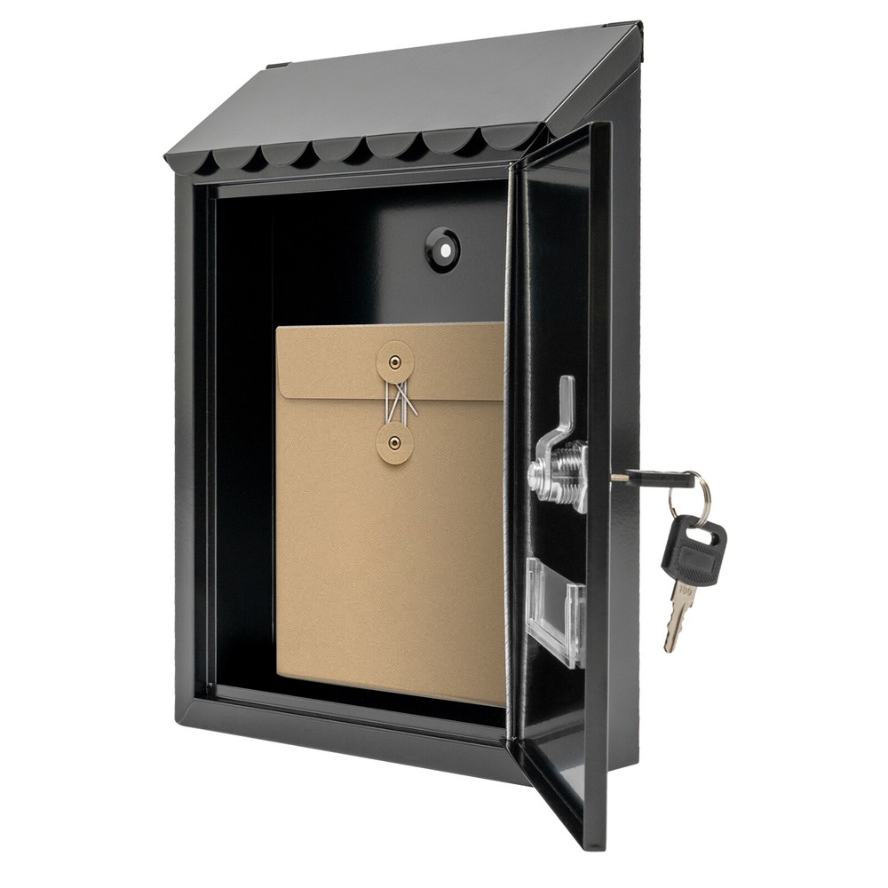 Wall Mount Rectangular Locking Mailbox W/ 2 Keys Black Residential Mail Box ﻿