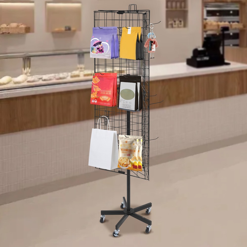 Floor Standing Gridwall Display Stand, Moveable Triangular Grid Panel, w/ Wheels