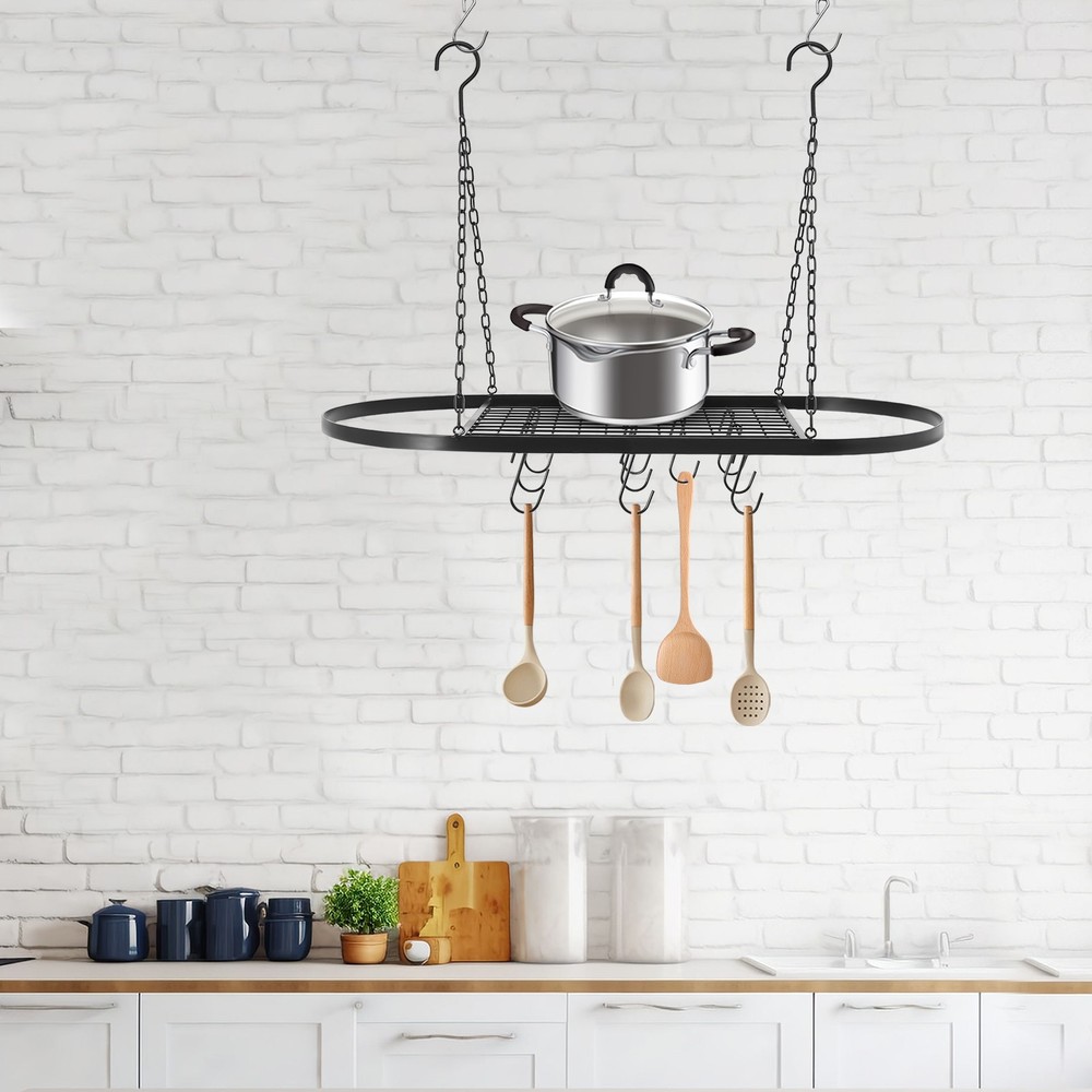 Kitchen Iron Pot Rack Oval Ceiling Hanging Cookware Storage Pan Holder Hanger
