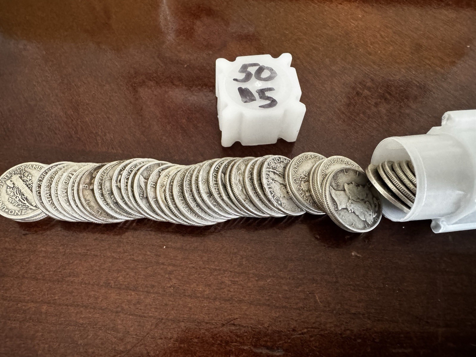 90% Silver Mercury Dimes Roll of 50 Circulated Unsearched Various dates