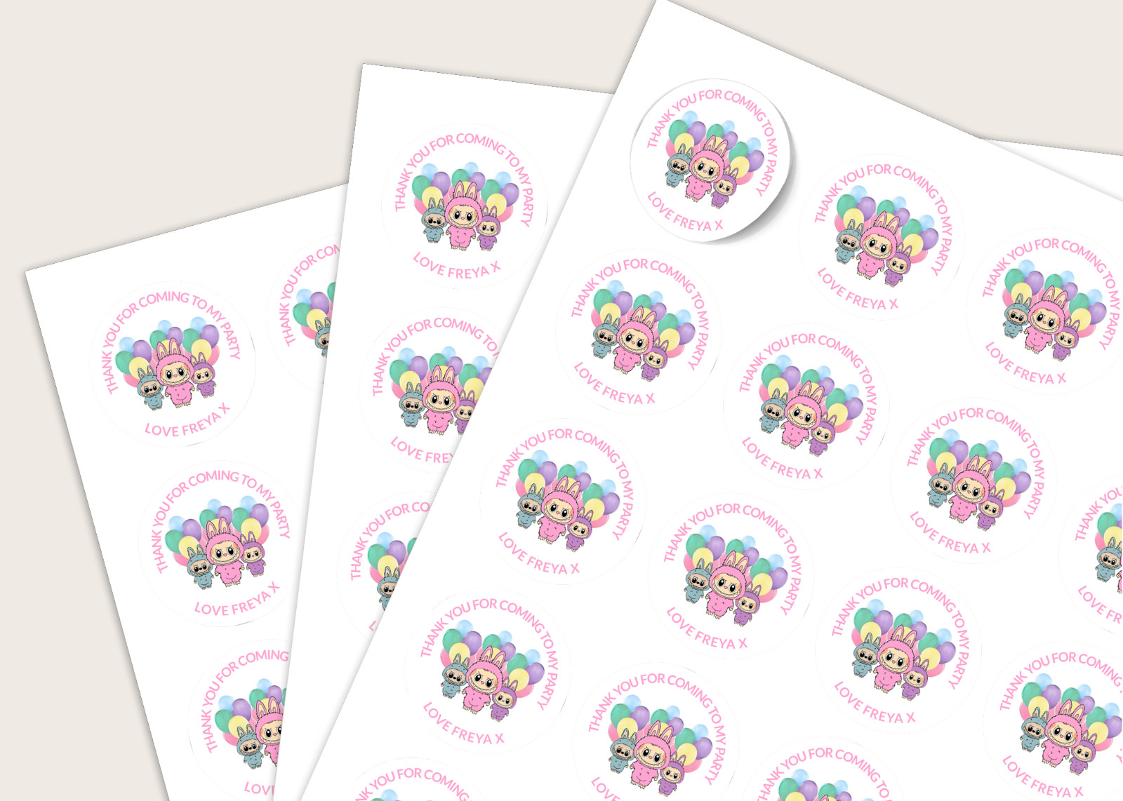 Personalised Round Birthday Party Sweet Bag Stickers Kids Party Stickers Labubu