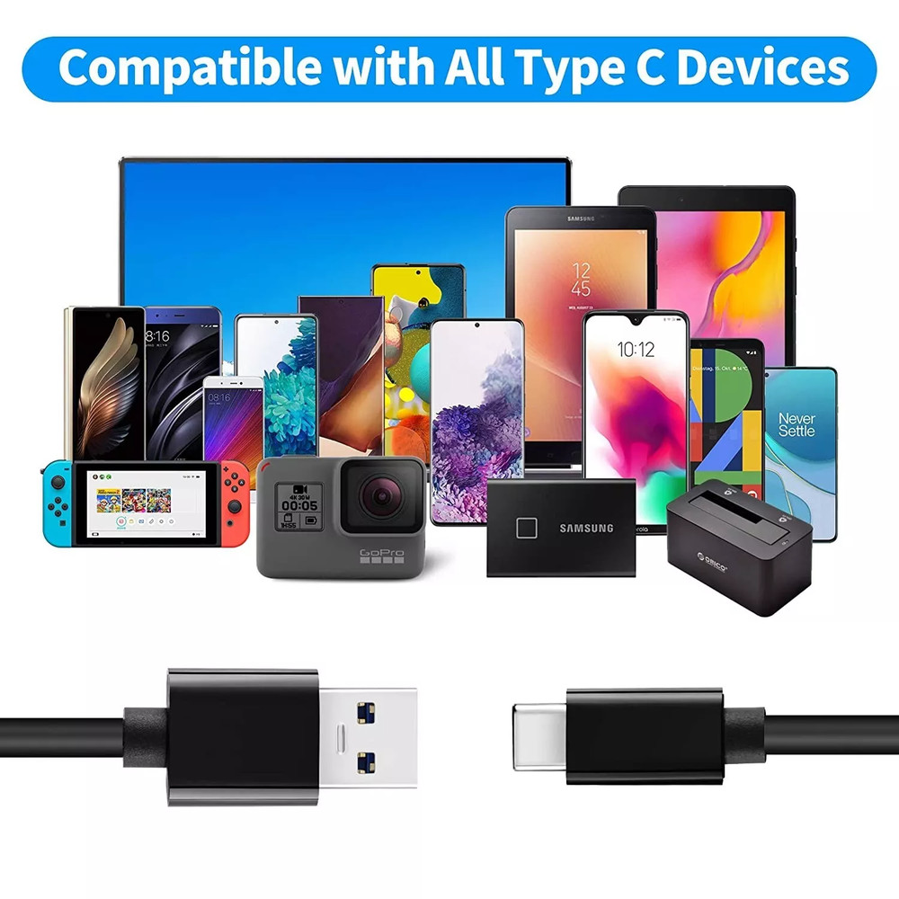 USB A to USB C Cable Type C 10Gbps Data Transfer phone,computer 3A Fast Charging