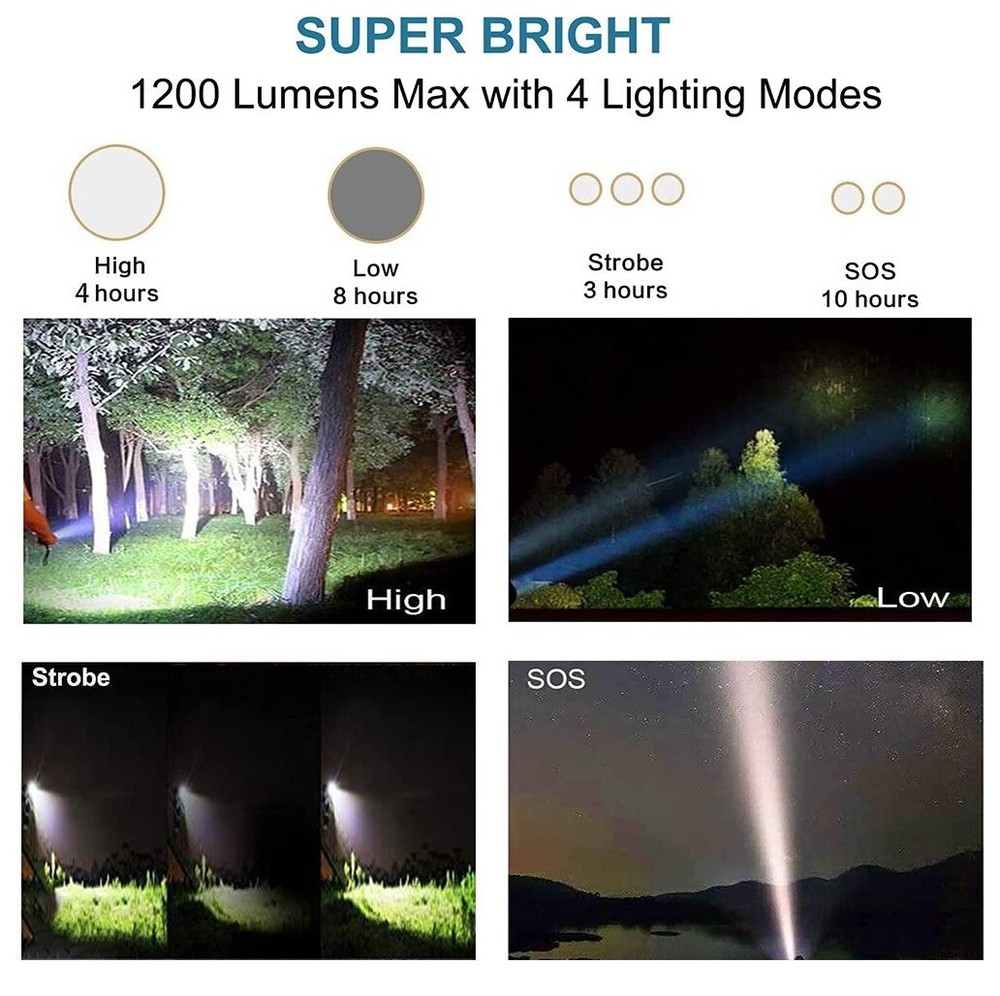 2pcs Chargeable Super Bright LED Tactical Flashlight Zoom Tactical Flashlight US