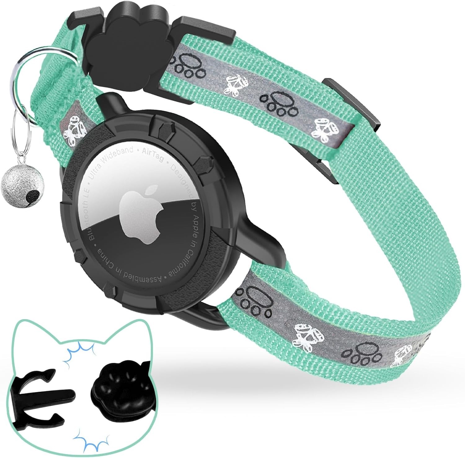 Reflective Airtag Cat Collar, Integrated Cat Tracker Collar with Air Tag Holder
