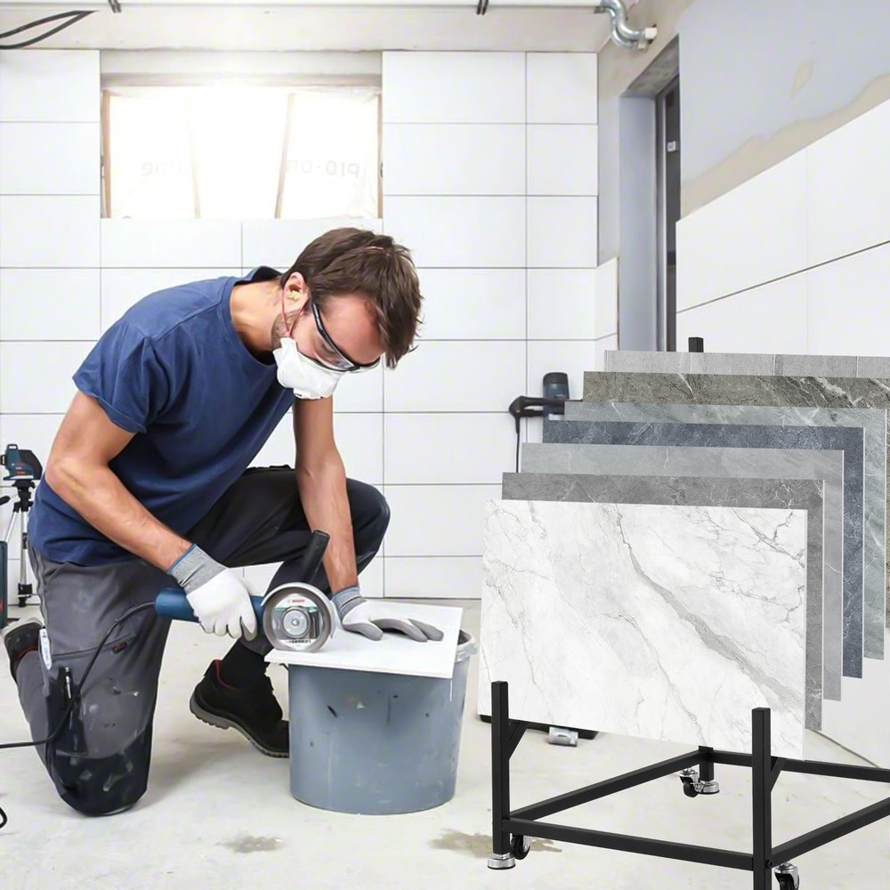 12-Tier Tile Display Rack Tile Display Stand w/ Wheels Rolling Tile Storage Rack