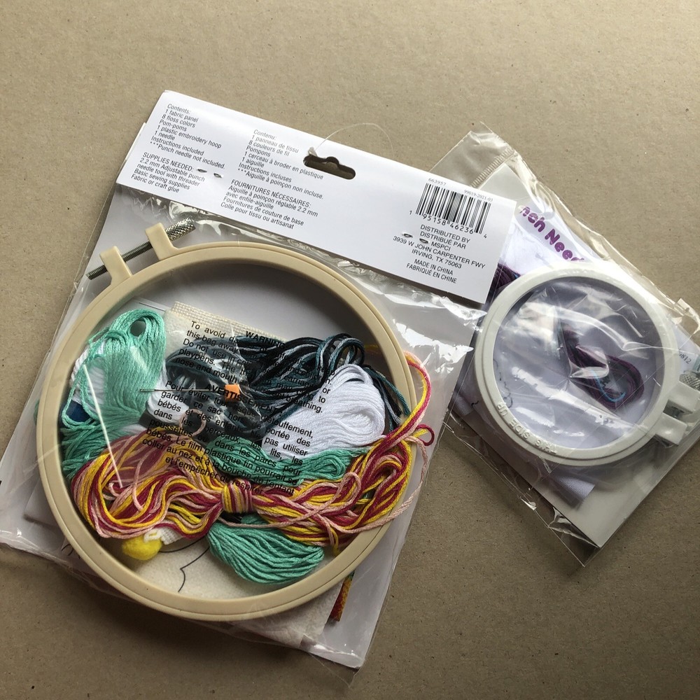TWO Loops & Threads LLAMA Punch Needle Kit Embroidery Hoop Floss Needle