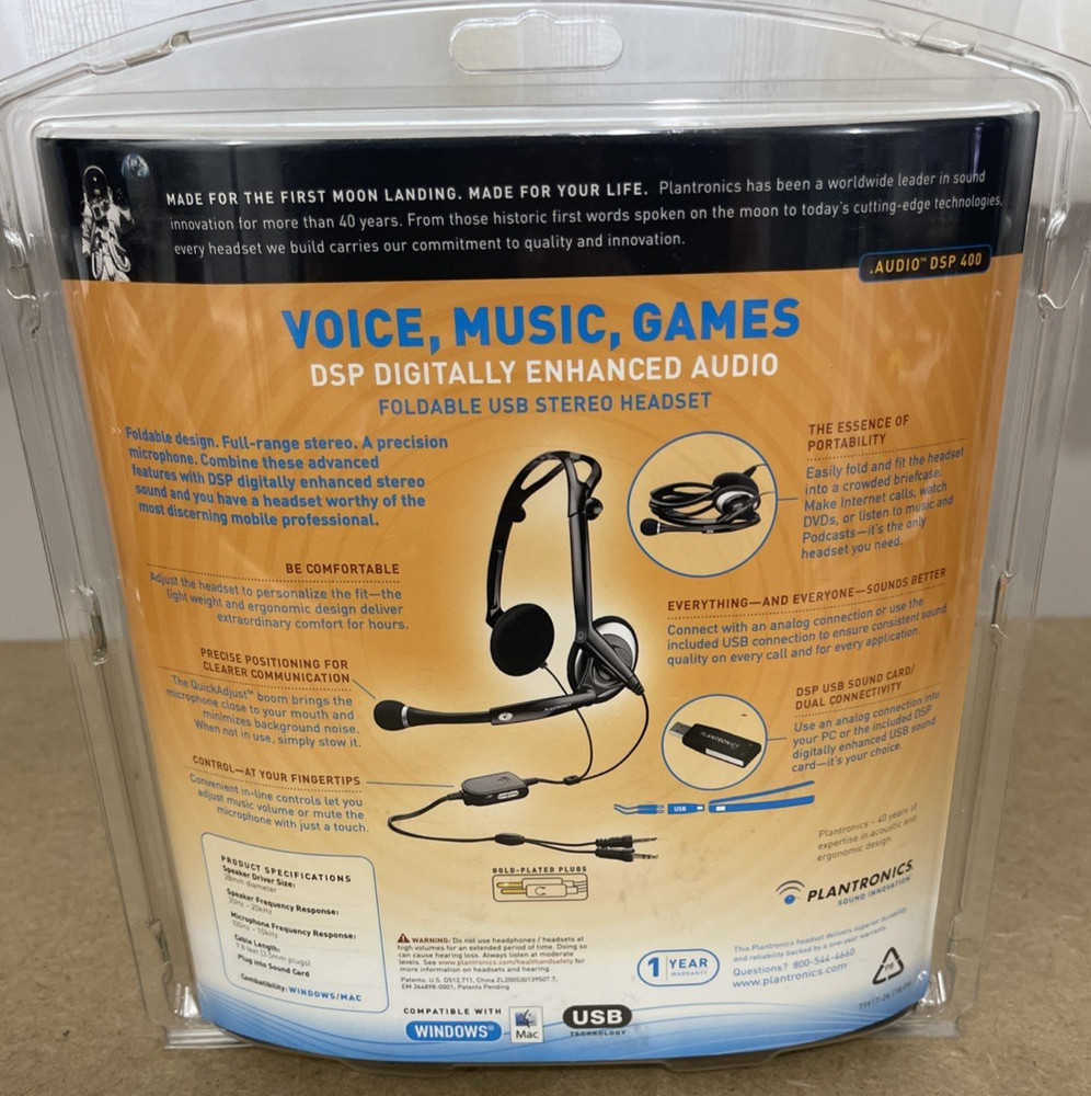 Plantronics DSP-400 Digitally Enhanced Audio Foldable USB Stereo Headset
