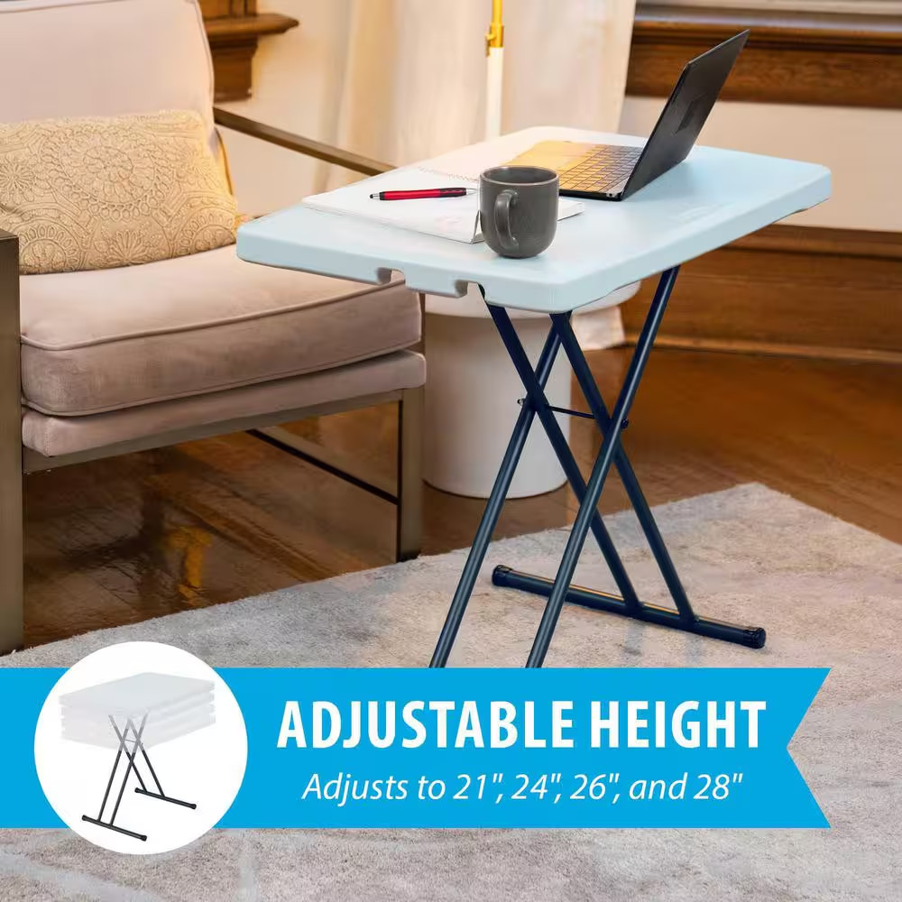 30 In. White Plastic Adjustable Height Folding Utility Table
