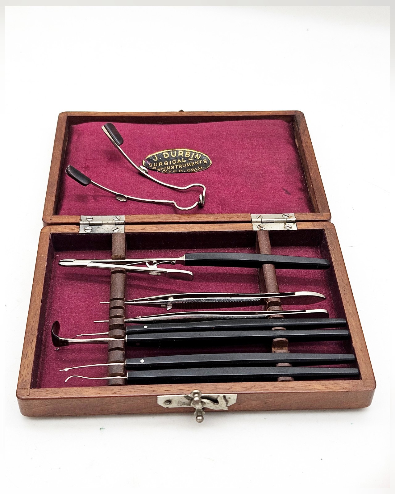 Antique Medical Eye Surgical Instruments J. Durbin Surgical Optometry Wood Rare