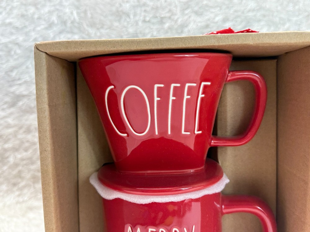 Rae Dunn "COFFEE" Drip & "MERRY CHRISTMAS" Mug Set