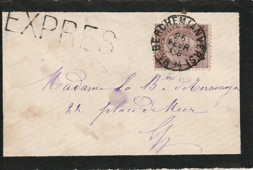 BELGIUM; Express cover 1894. Arr.canc.