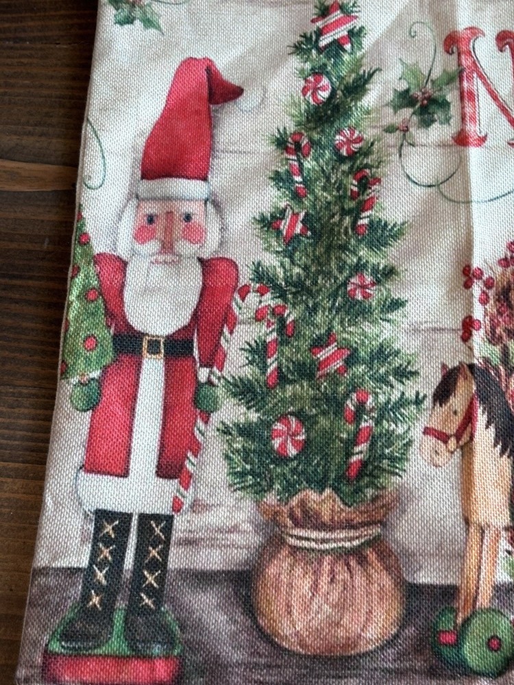 2 Linen Blend Christmas Throw PillowCase, Square Covers. Santa, Nutcracker
