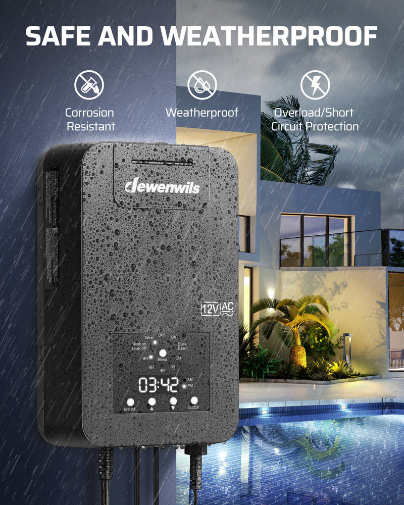 DEWENWILS 200W Low Voltage Landscape Transformer with Photocell Sensor & Timer