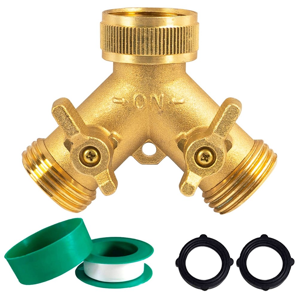 Hourleey Brass Garden Hose Splitter (2 Way), Solid 1 Pack - 2 Way,