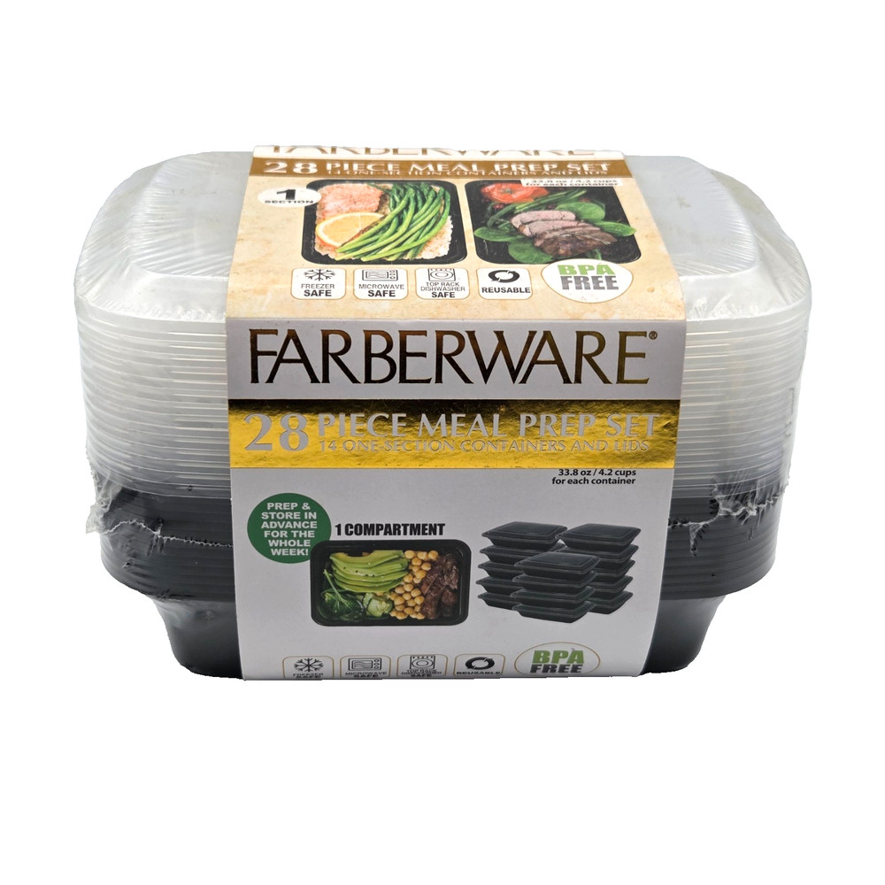 Farberware Meal Prep Storage Set 14 One Compartment Containers with Lids 28 Pc