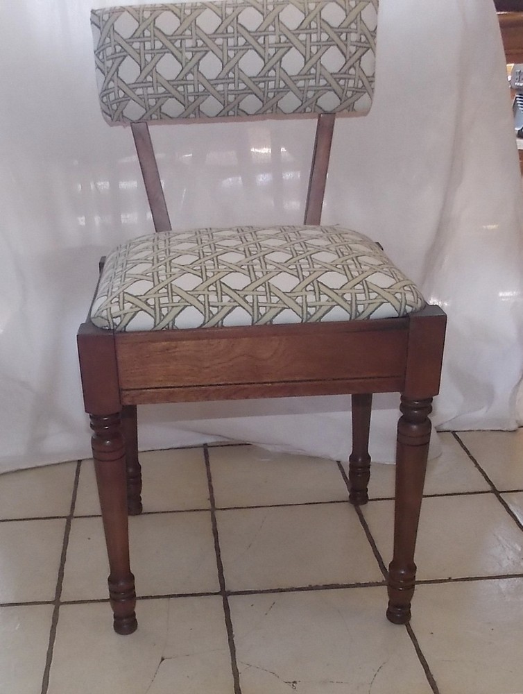 Solid Walnut Sewing Chair with Lift Seat / Vanity Bench (VB-16)