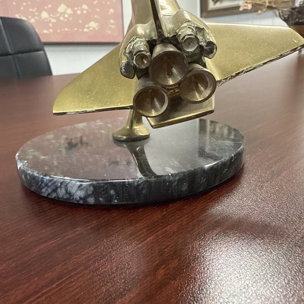 Vintage Space Shuttle Brass Marble Model Desk NASA