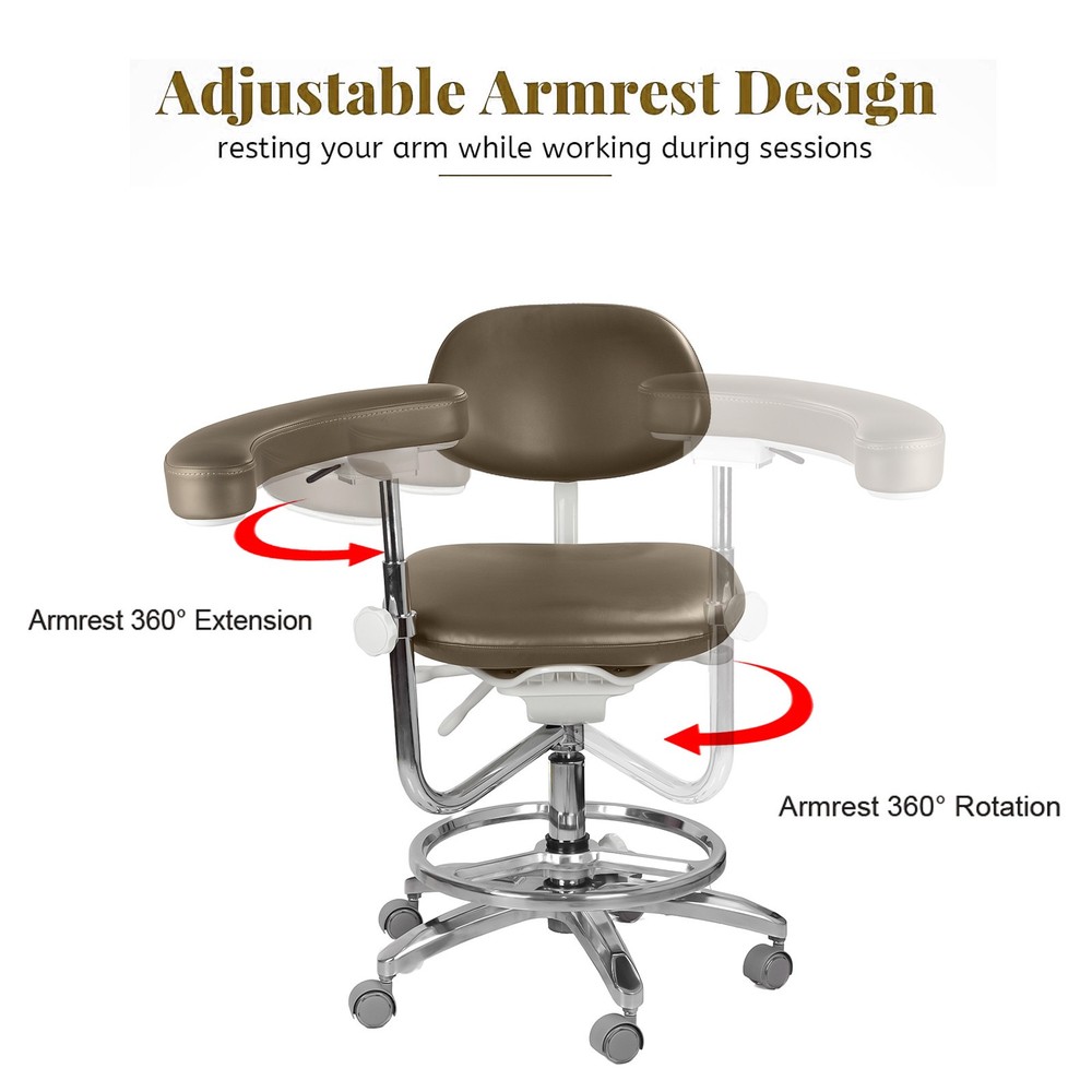 Adjustable Dynamic Doctor Assistant Chair 360° Armrest Imported Leather Walnut