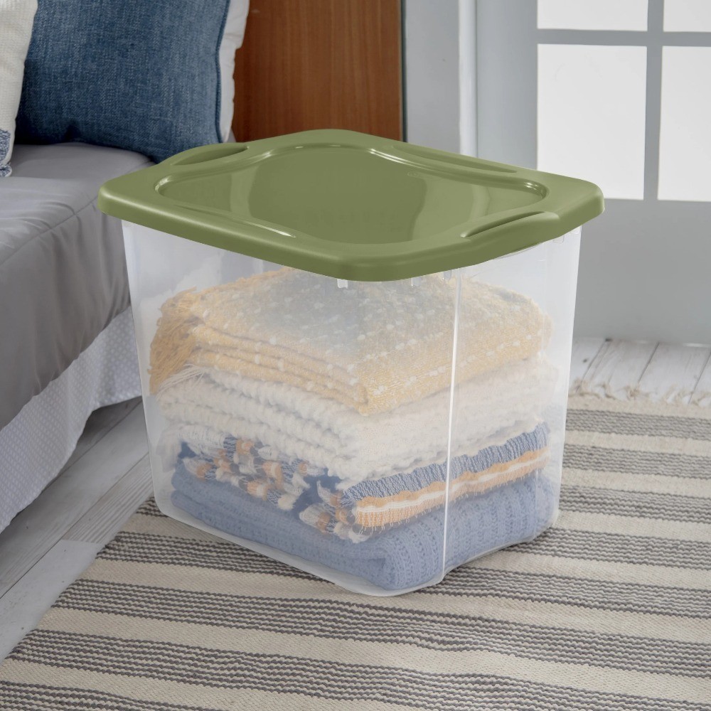 Large 95 Quart Clear Plastic Storage Container Bin with Full-Grip Handles, Green