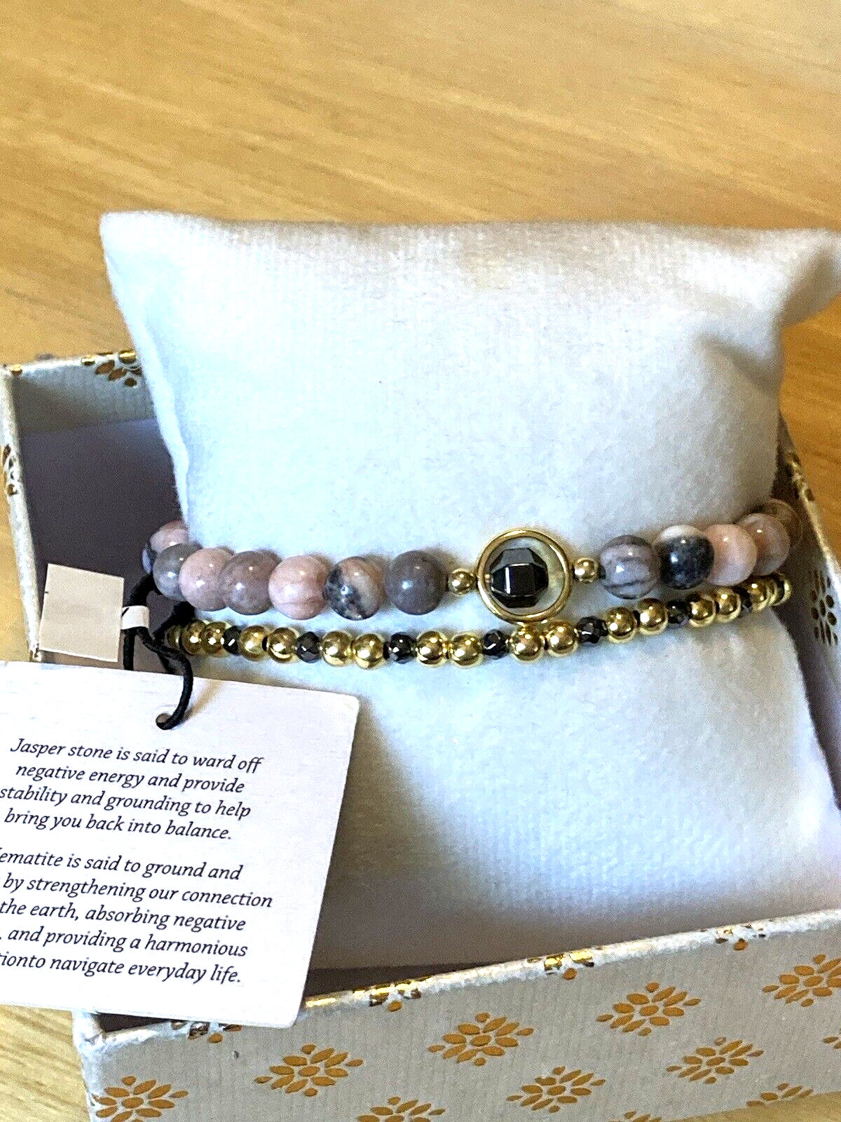 Shivam Bracelet Pink Jasper Hematite Gold Plated Beaded Set