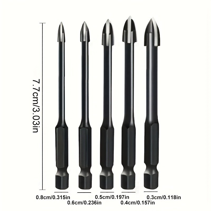Multi-Material Drill Bit Set - Hex Shank for Tile, Concrete, Wood Drilling