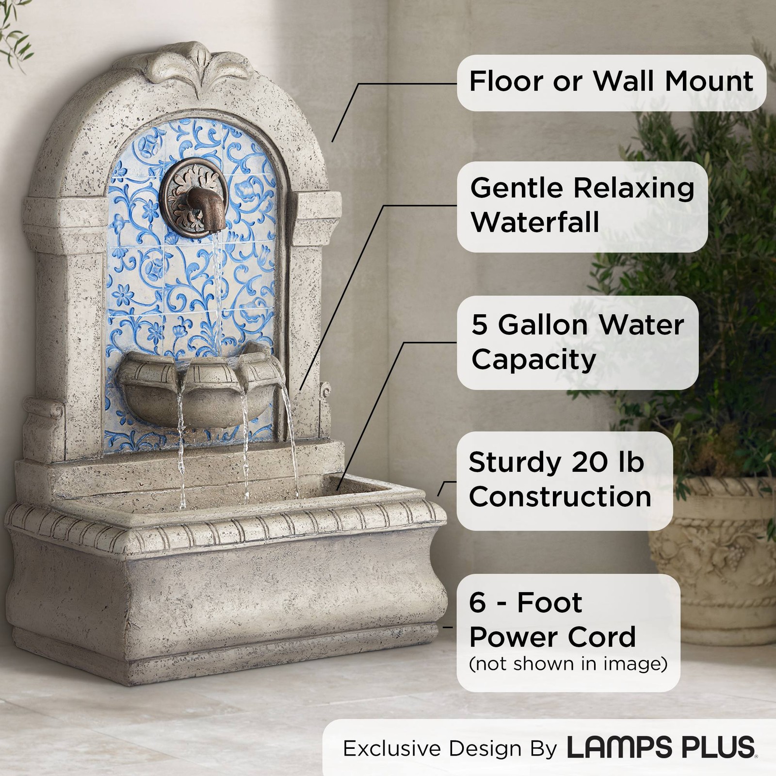 Manhasset Modern Cascading Outdoor Wall Water Fountain