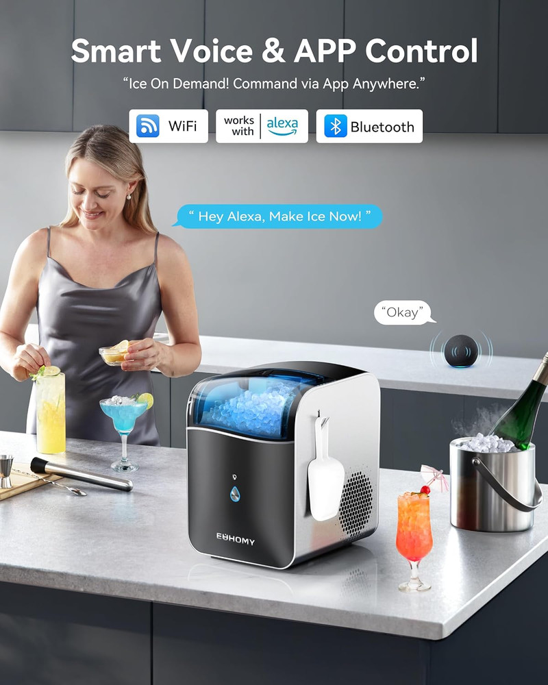 Smart Nugget Ice Maker Countertop, Pebble Ice Maker Machine with APP Control, 40
