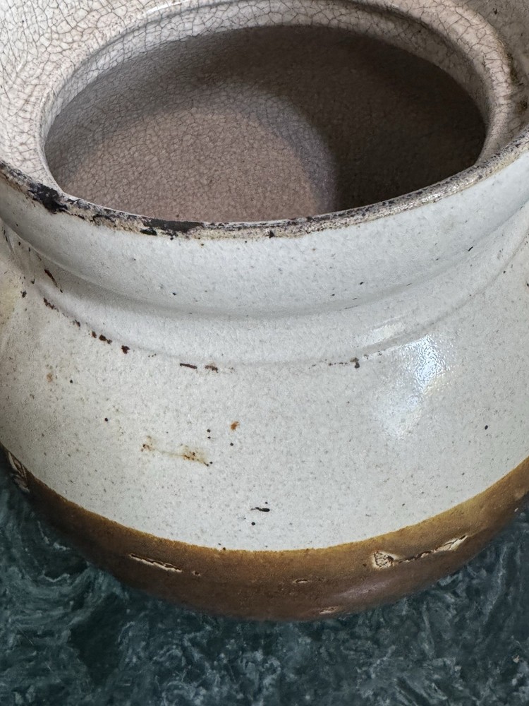 Bean Pot Old Earthenware Heavily Crazed