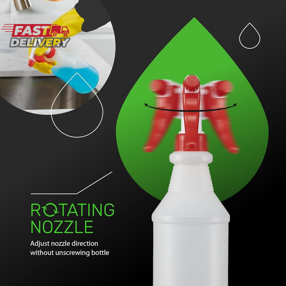 SUPER+ 2 Pack Plastic Spray Bottles 24 OZ – Leak Proof, Adjustable Nozzle, Empty